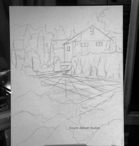 Beginning Sketch on my easel, ©Lynn Abbott Studios