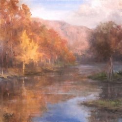 Autumn at Lake Sherando_20x20Oil_Lynn Abbott_PrintPortfolio