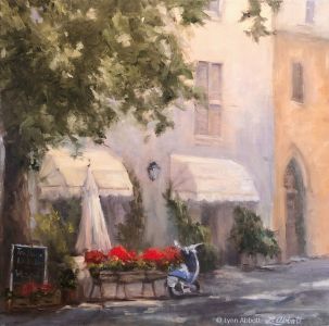 Anticipating Happy Hour in Orvieto_Lynn Abbott_20x20 Oil with copyright mark